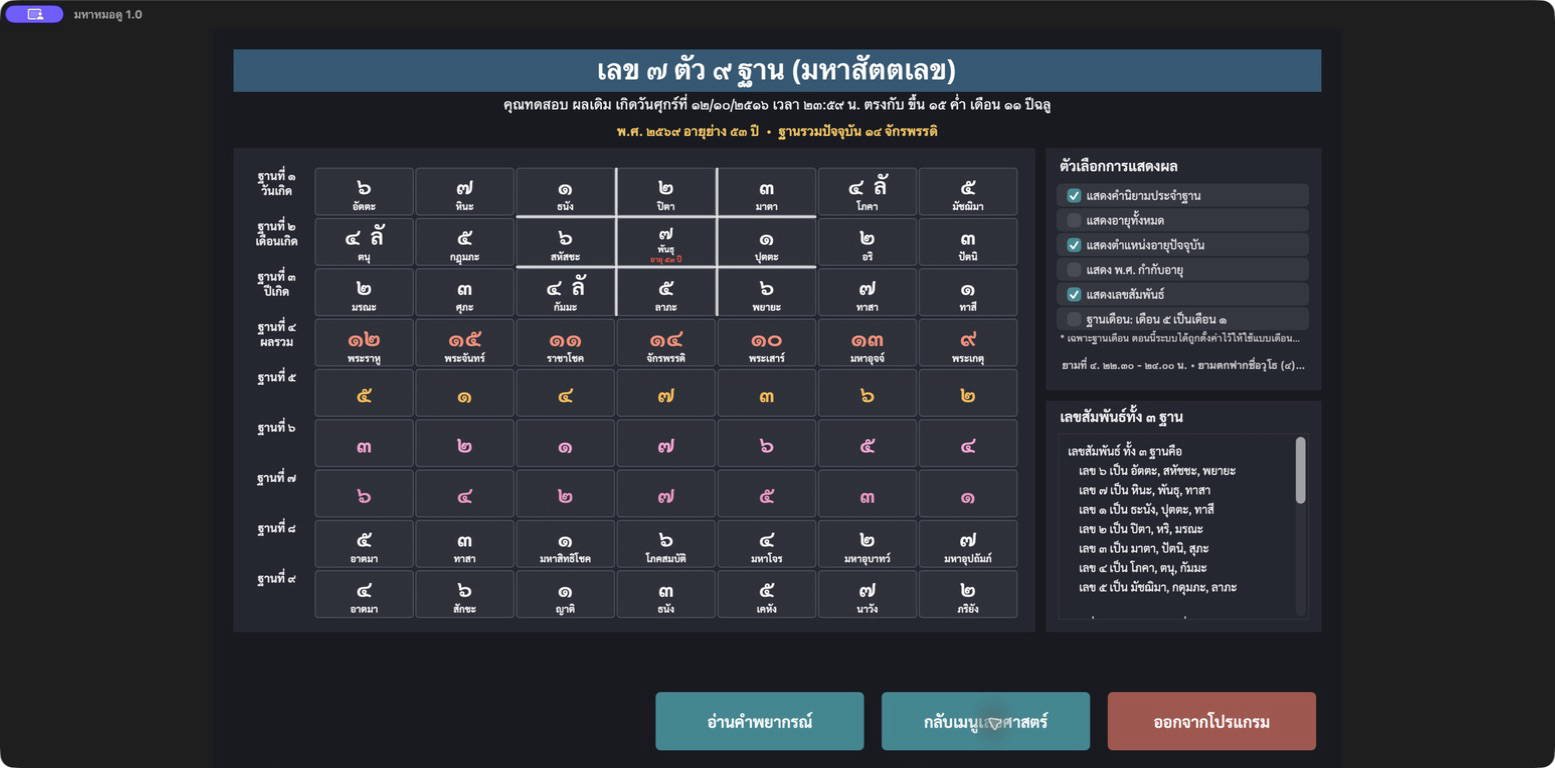 หน้าเลข ๗ ตัว ๙ ฐานของมหาหมอดู macOS