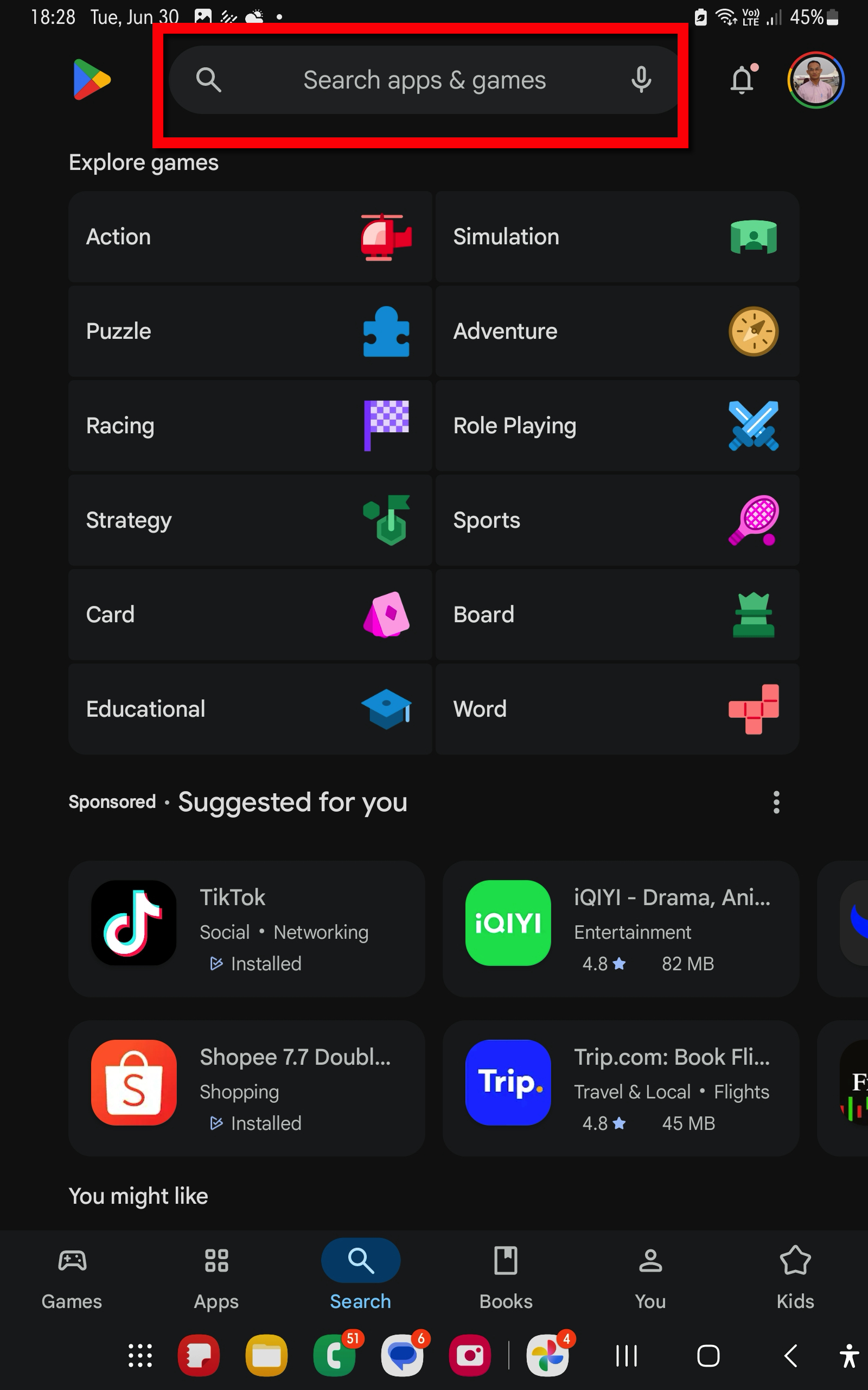 ขั้นตอนที่ 2 แตะช่องค้นหาใน Play Store