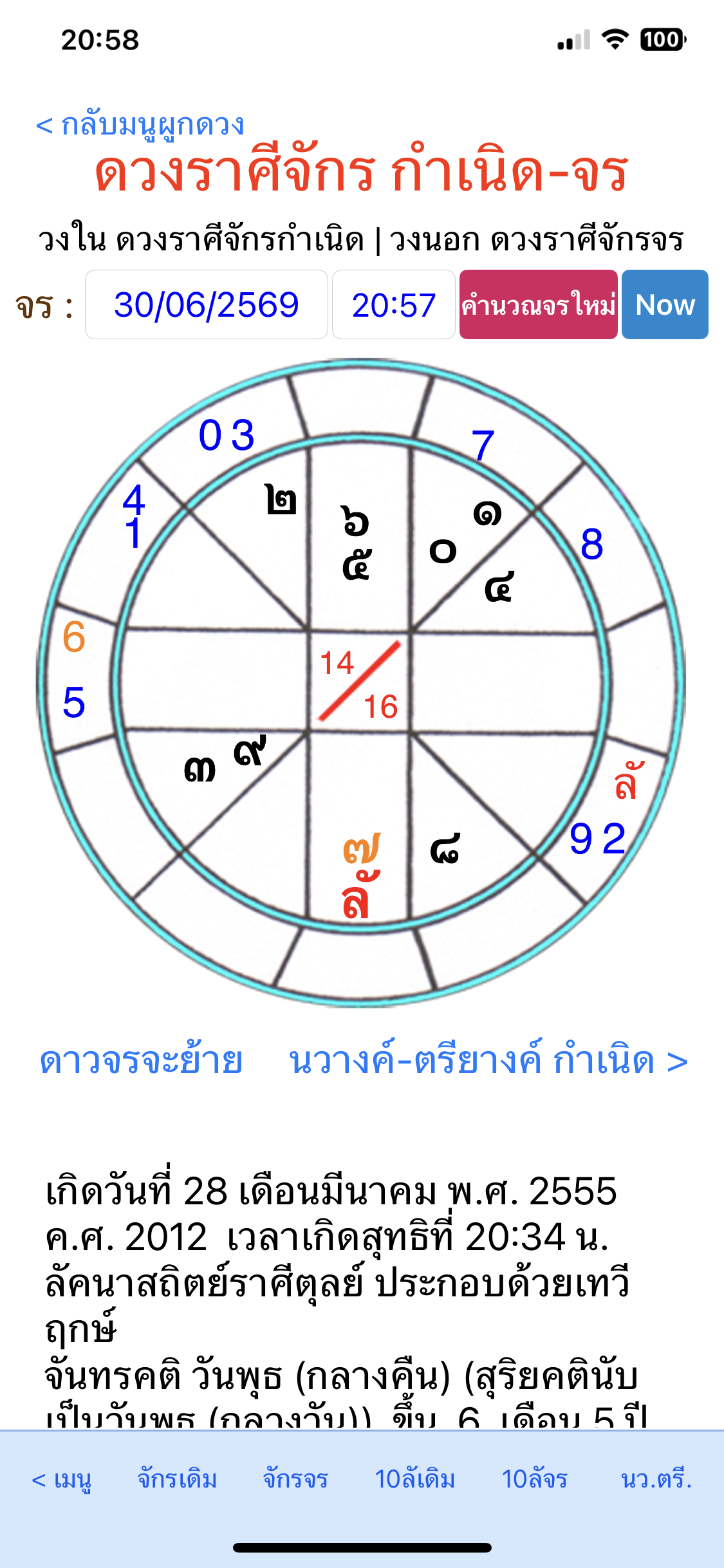 ขั้นตอนที่ 14 หน้าดวงราศีจักรหลังคำนวณ