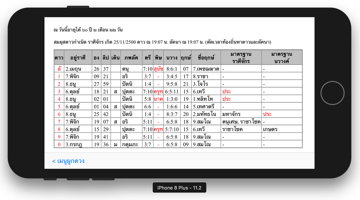 ภาพหน้าจอดวงราศีจักรแนวนอน